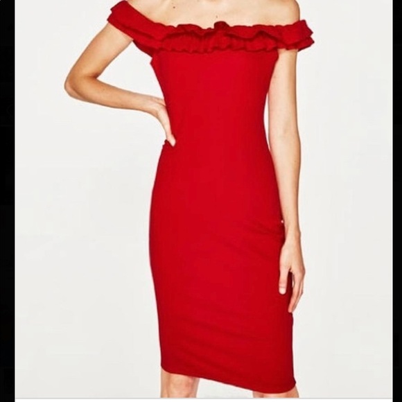 Pristine Zara Off Shoulder Ruffle Dress - Picture 2 of 4